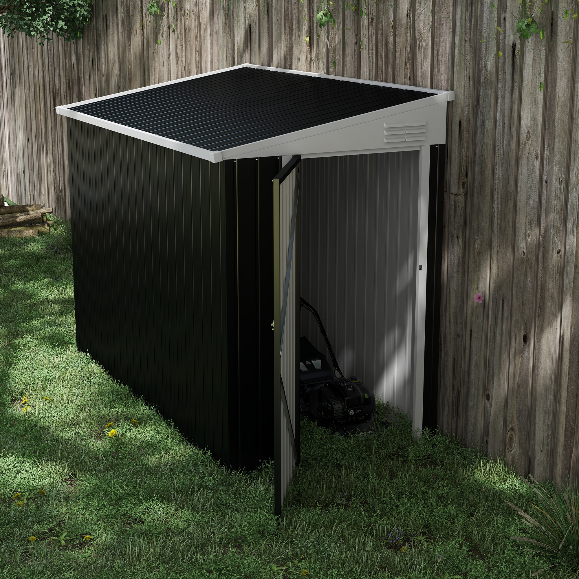 4 x 8 Lean to Garden Storage Shed, Outdoor Metal Tool House with Lockable Door Vents for Backyard Patio Lawn, Gray