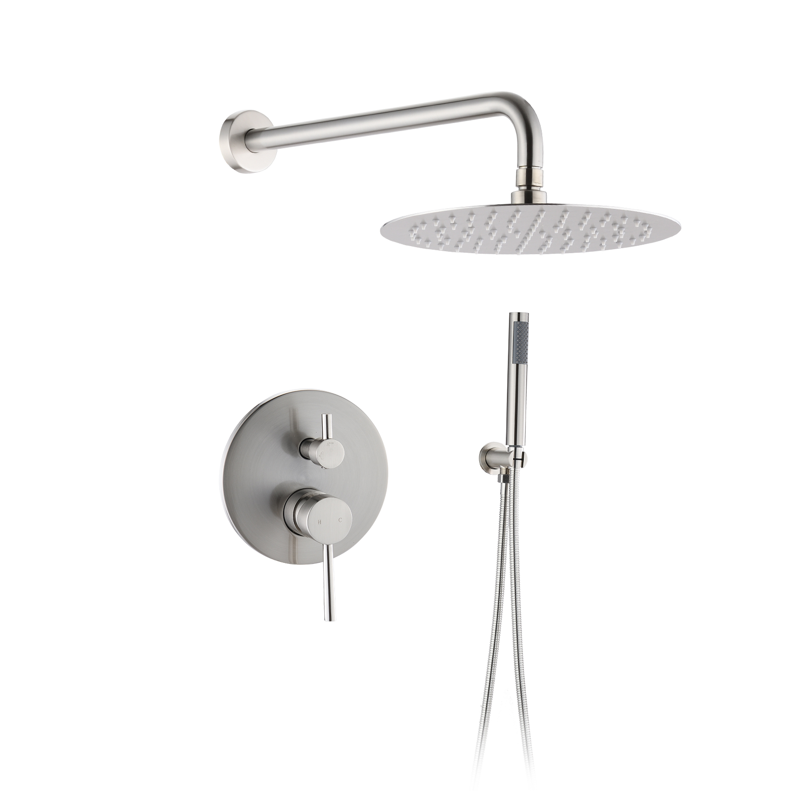 Wall Mounted Round Shower Combo Set With 10  Rain Shower Head And Handheld Shower Head Set With Pressure Balancing Valve