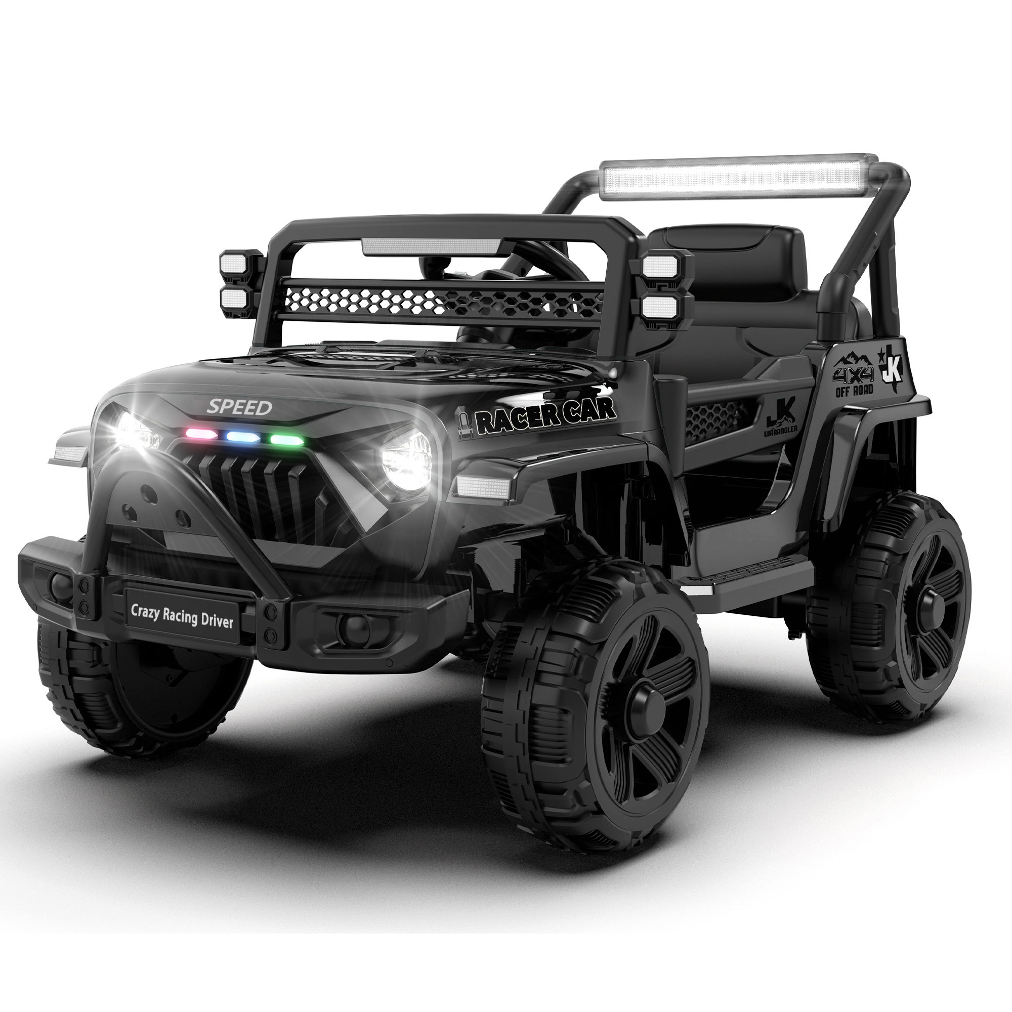 Camioneta eléctrica 12V para niños con control parental, suspensión 4 ruedas y Bluetooth.