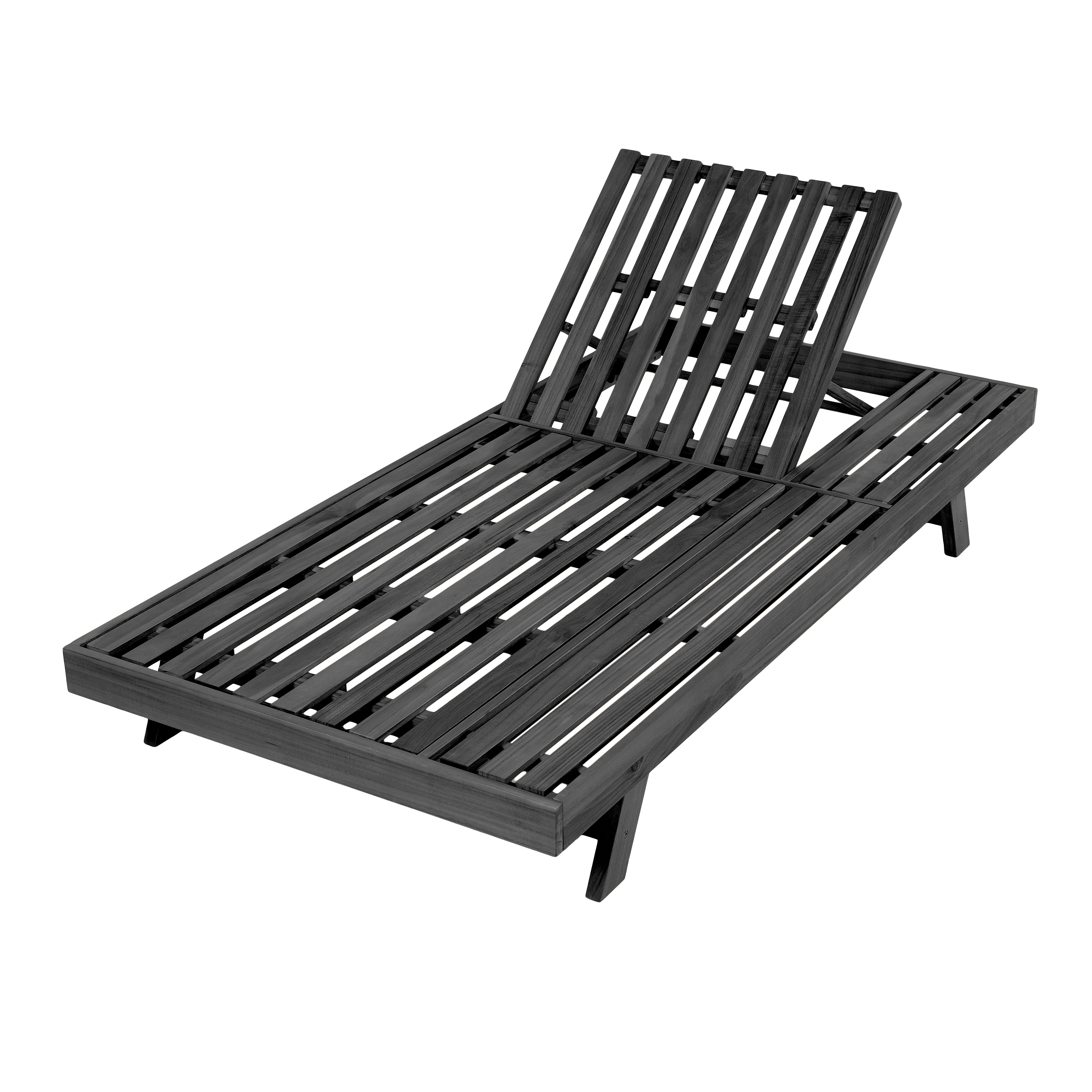 Tumbona plegable de madera de acacia con respaldo ajustable, acabado negro, sin cojín.
