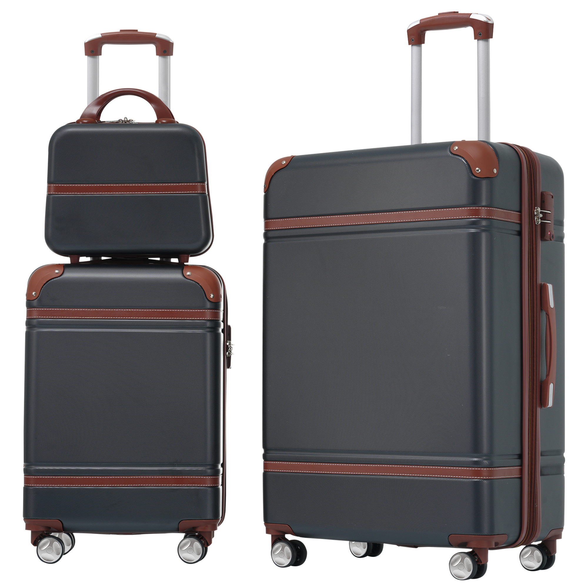Set de 3 maletas rígidas de 20-28 pulgadas con ruedas giratorias y cerradura TSA, Negro