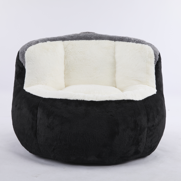 Oversized Bean Bag Chairs,Multicolor Faux Fur Couch Filled With Shredded Sponge,Large Lounger Sofa For Living Room,No Assembly Required , Black+White+Grey