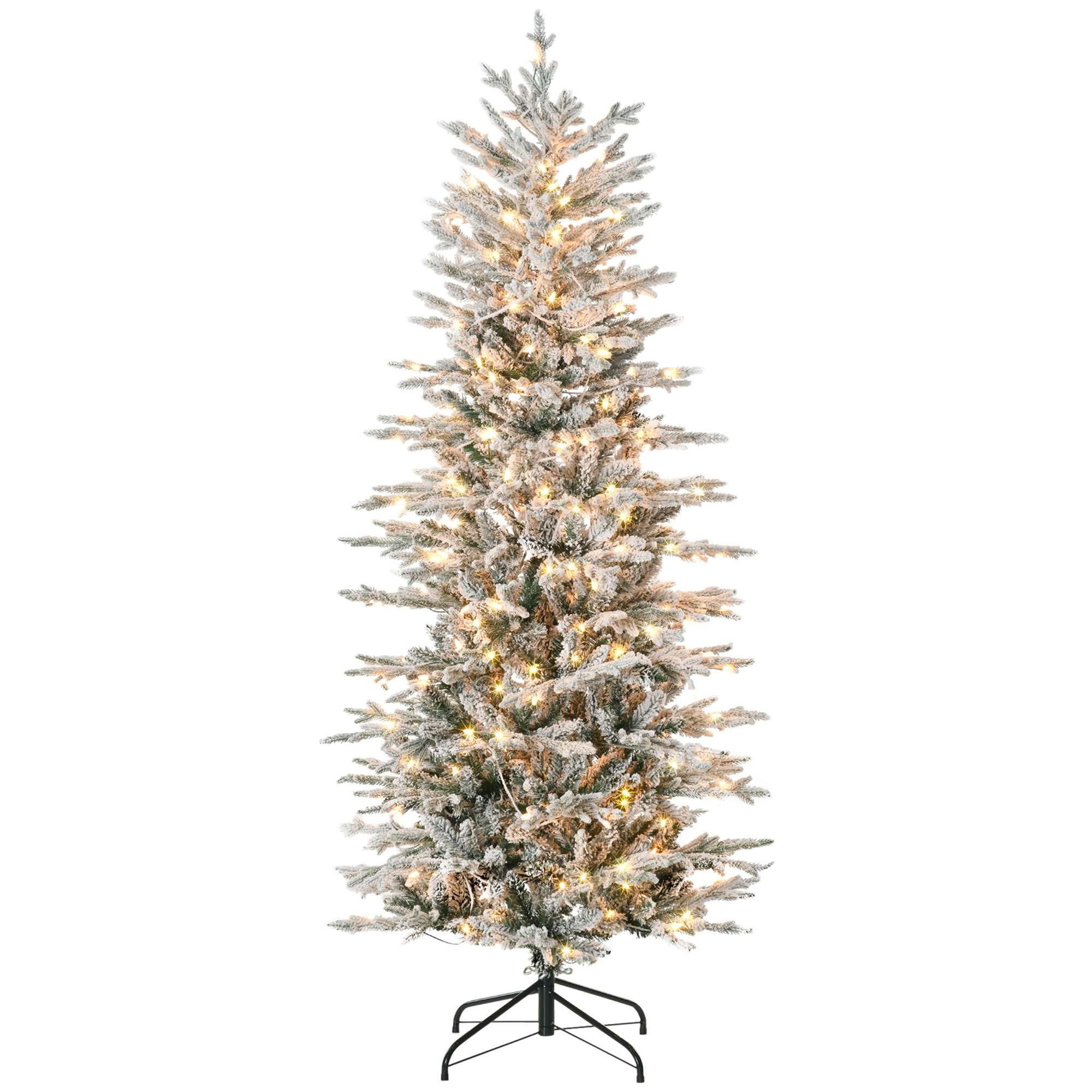 Árbol de Navidad artificial HOMCOM de 6 pies, preiluminado, nevado, 250 luces cálidas