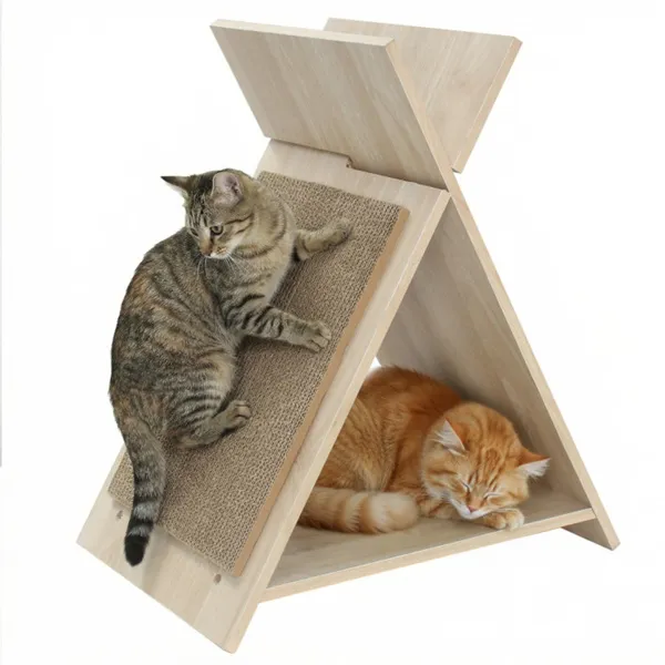 Multi-Functional Cat Scratcher - 18.5"x12"x21", Scratching Surface, Tunnel & Wooden Lounge