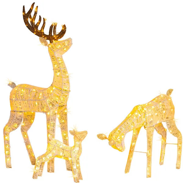 Set de renos navideños (3 piezas) iluminados, 280 luces LED cálidas, para exterior