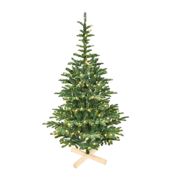 Árbol de Navidad artificial de 8 pies, verde, con luces LED y base plegable