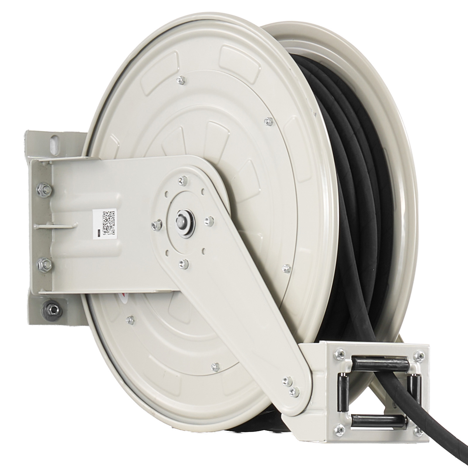Grease Hose Reel, 1/4 In X 50 Ft Retractable, Spring Driven Auto Swivel Rewind, Max 10152 PSI, Heavy-Duty Carbon Steel Construction With Steel Wire Braided Hose, For Lube, Grease, Hydraulic Oil