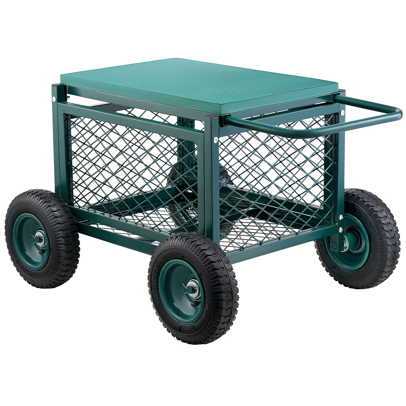 Asiento rodante para jardín con ruedas, 400 libras, metal, con almacenamiento