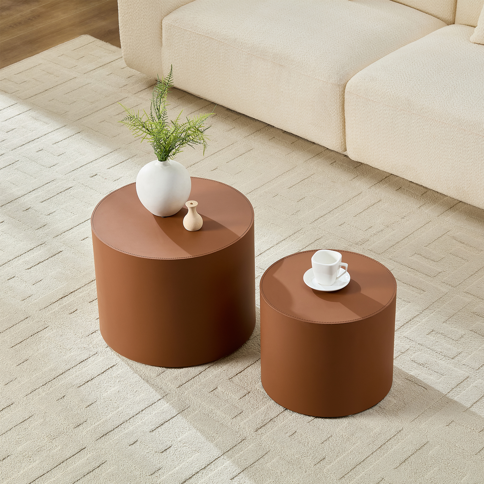Modern Brown MDF Saddle Leather Table -Compact Sizes, Great For Living Room Decor & Daily Use