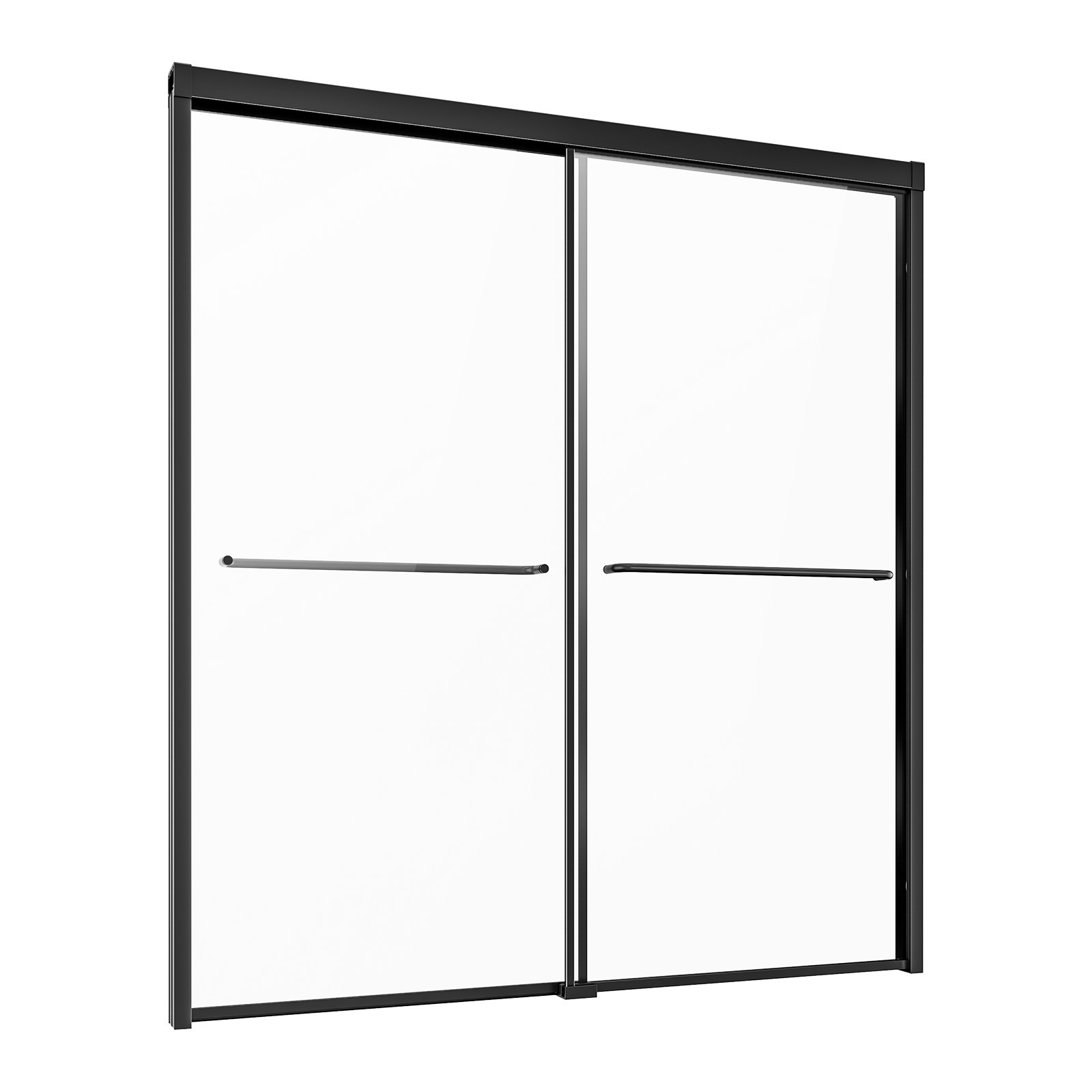 Bathtub Shower Door, 56-60 In. W X 60 In. H, Semi-Frameless Double Sliding Tub Door, Semi-Frameless Bypass Tub Door With 1/4 In Shatterproof Tempered Glass And Stainless Steel Handle, Black