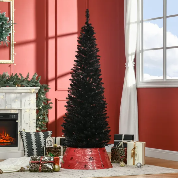 Árbol de Navidad artificial de 6 pies, tipo lápiz, delgado, negro