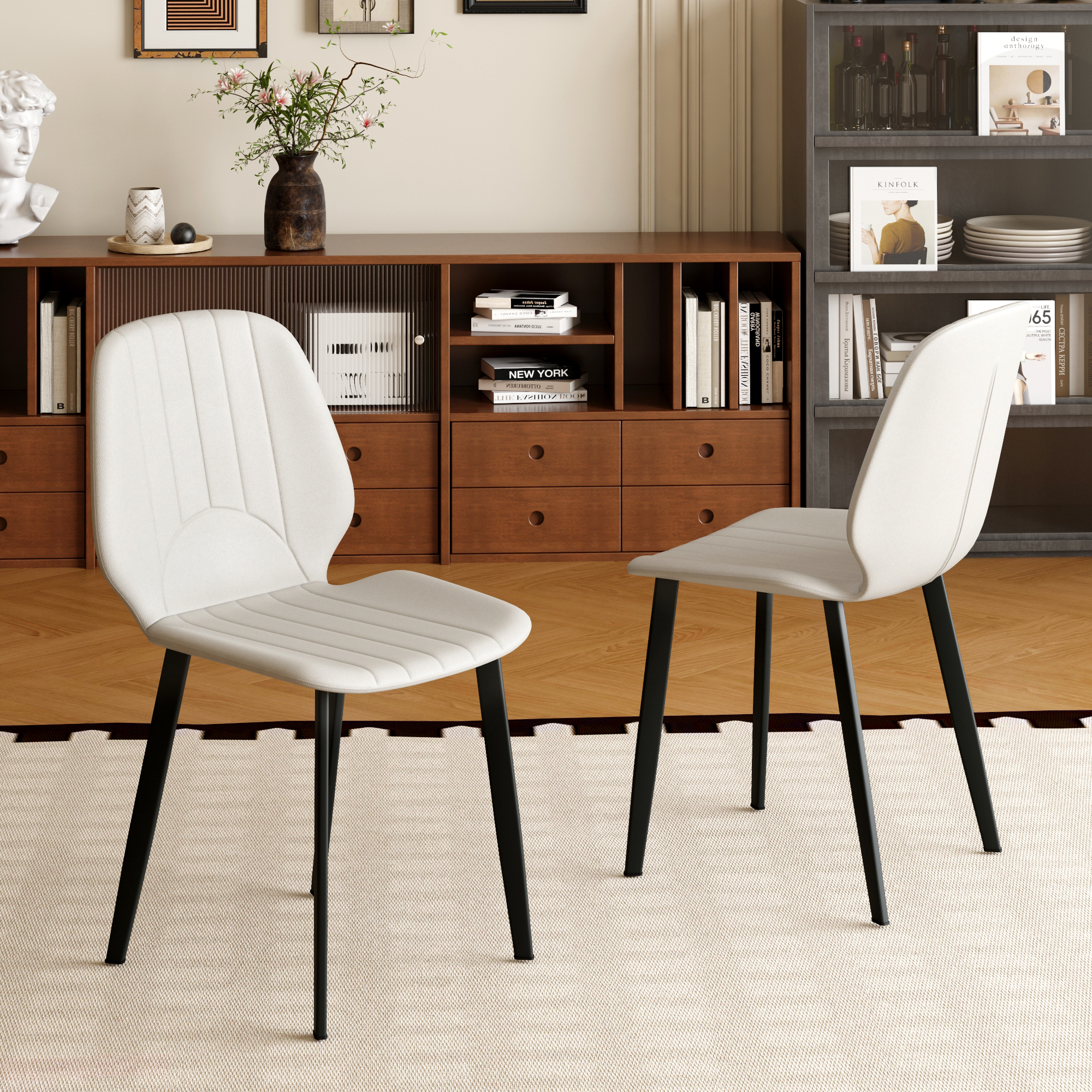 Silla de comedor moderna con patas de metal negras, gris, paquete de 4.