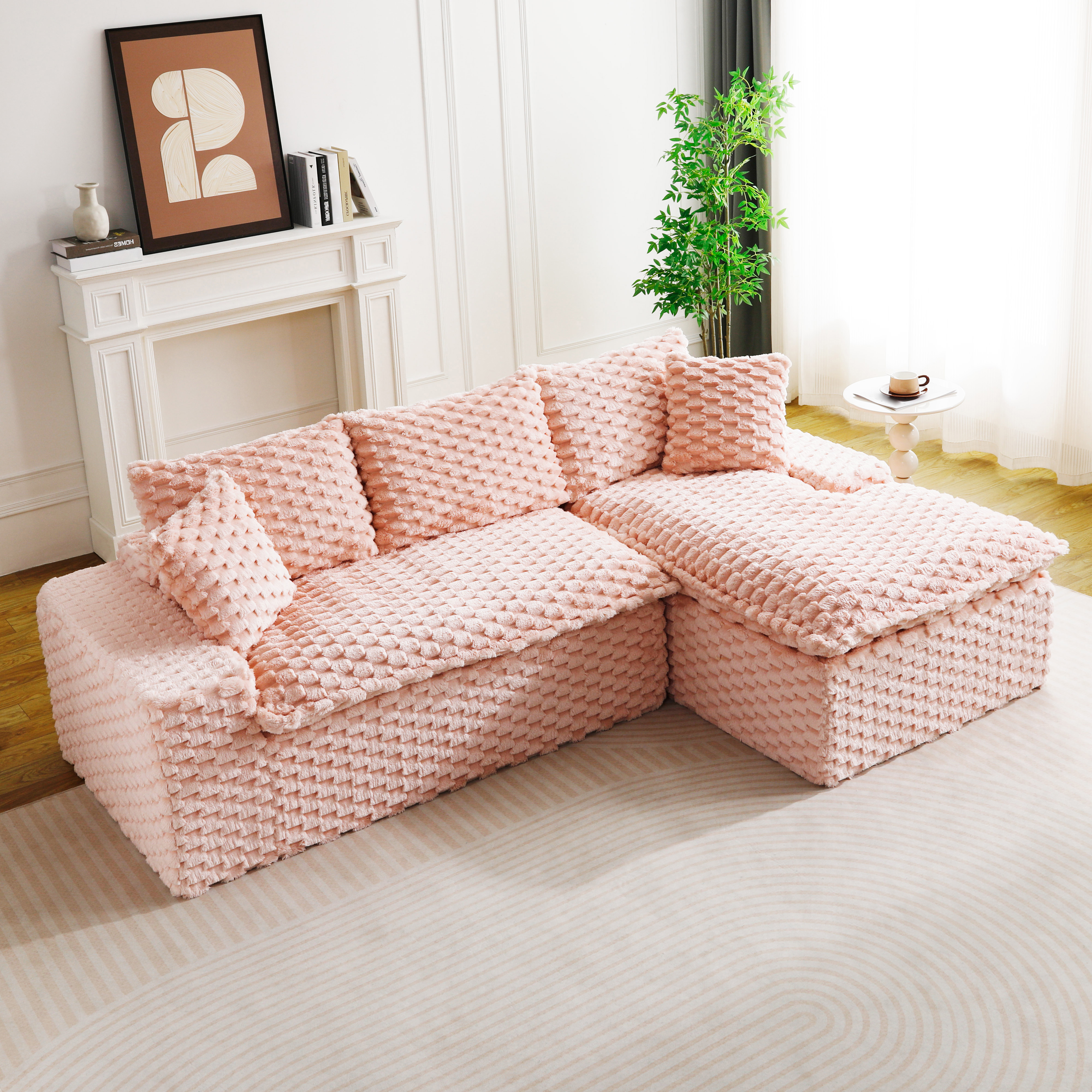 Sofá convertible de terciopelo Pink Turtle con chaise lounge derecho, rosa