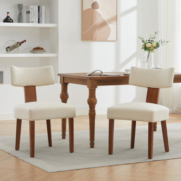 064 Juego de 2 Sillas de Comedor Modernas de Lino sin Brazos, Respaldo Curvo, Beige