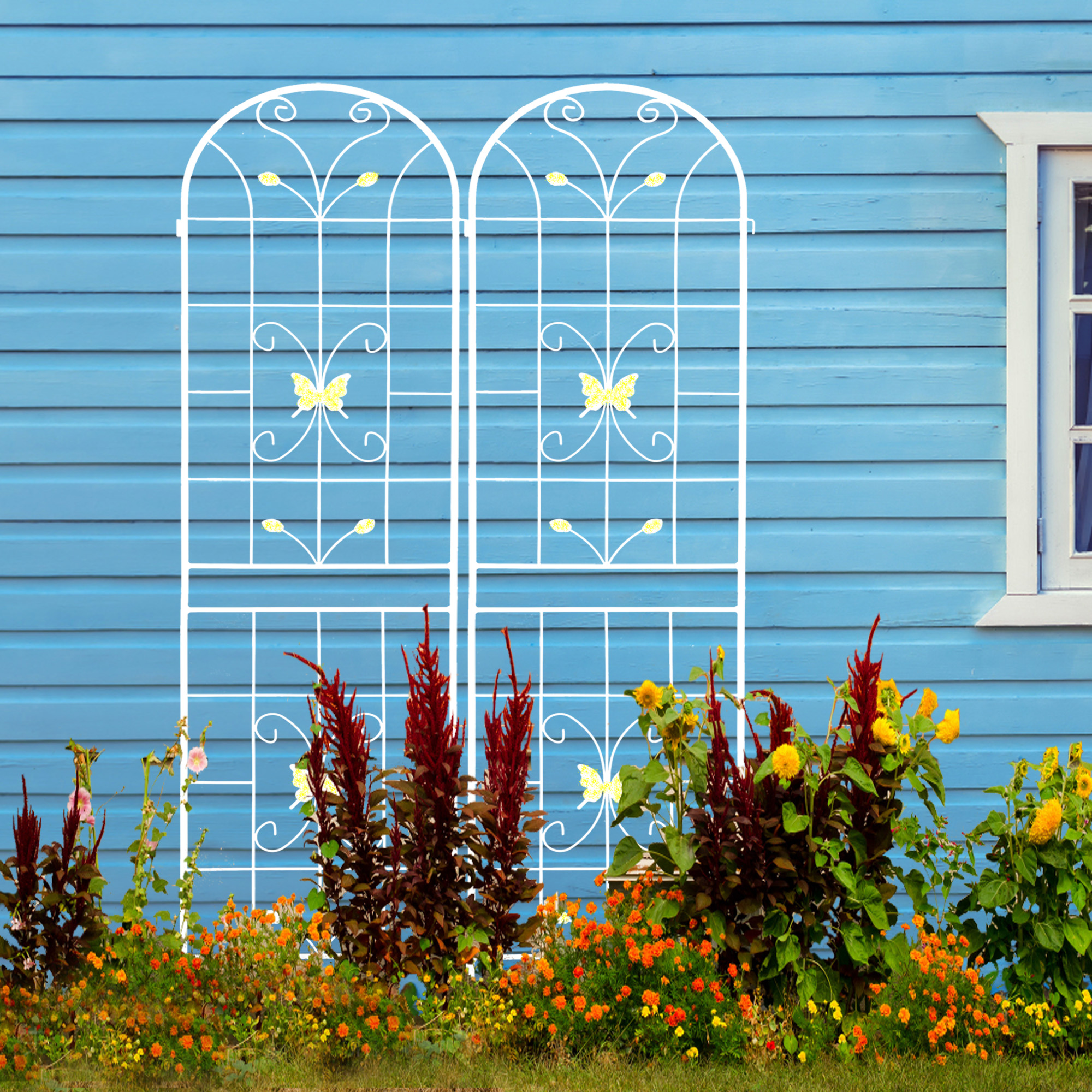 2 Pack Metal Garden Trellis 86.7  X 19.7  Rustproof Trellis For Climbing Plants Outdoor Flower Support Cream White