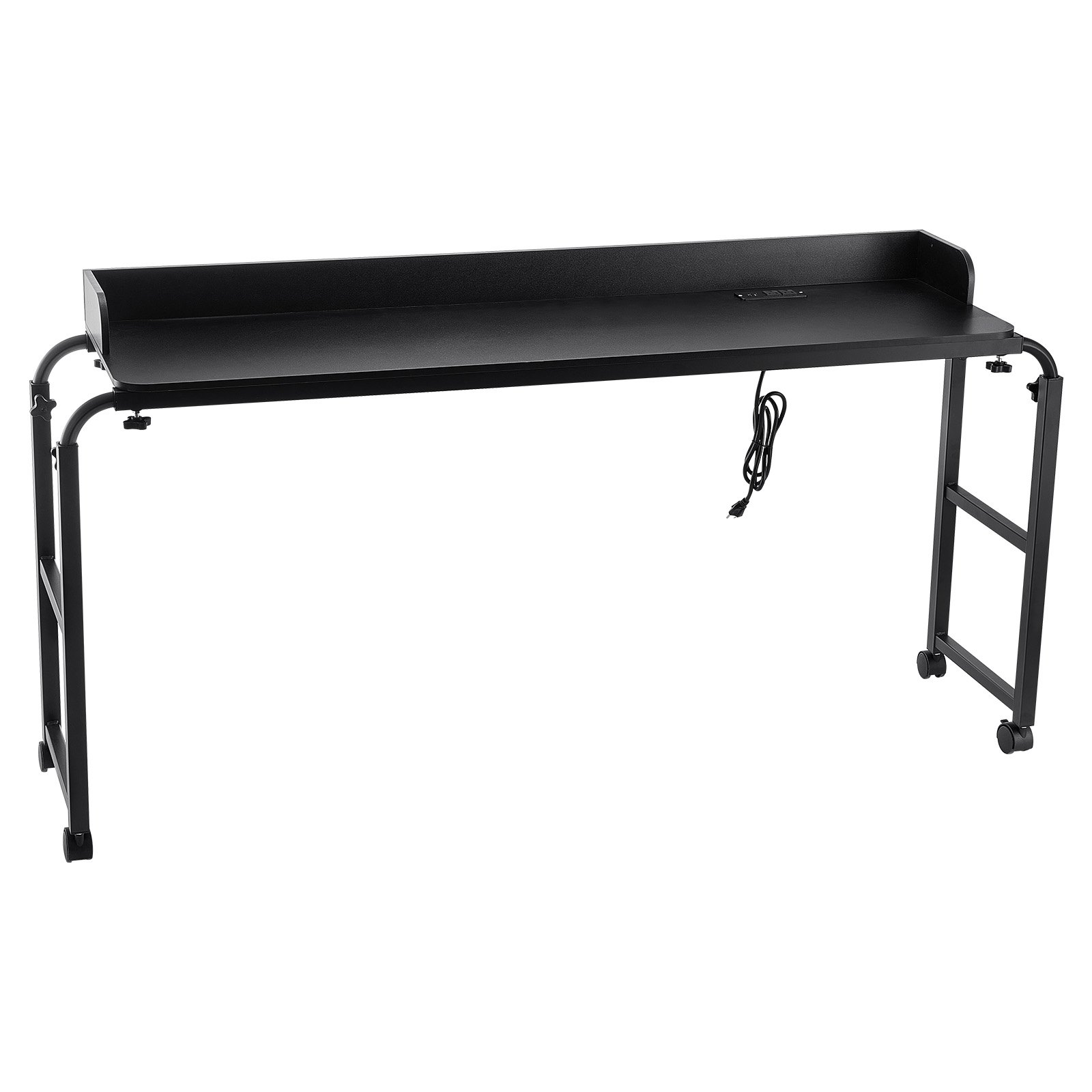 Overbed Table, Mobile Bed Side Table With 4 Wheels (2 With Brakes) And Power Socket, Height Adjustable Rolling Laptop Desk, Portable Particleboard Over Bed Desk For Home, Office, Study, Black