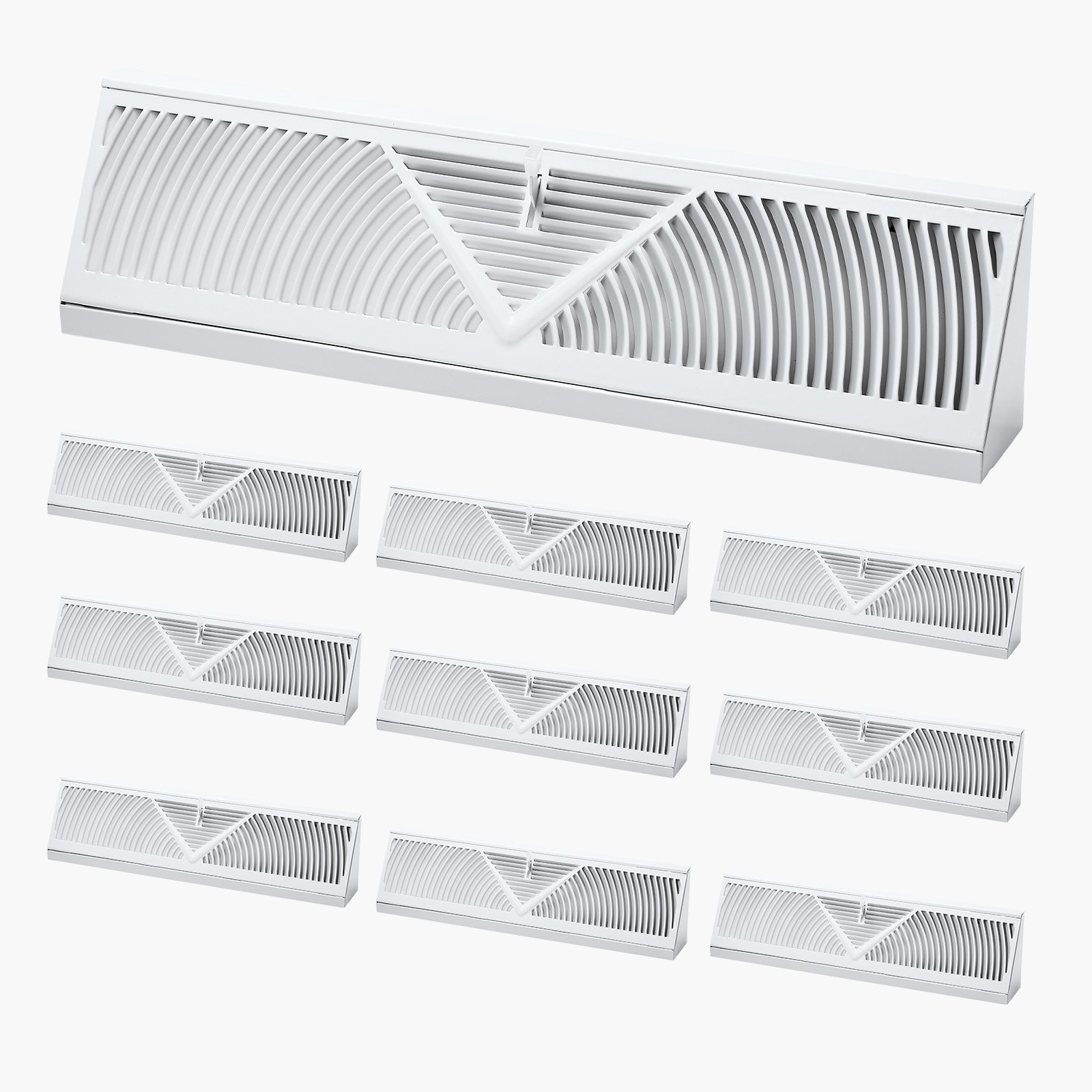 18-Inch Floor Registers, 10-Pack Baseboard Registers, HVAC Heavy-Duty Walkable Iron Floor Vents, Rustproof Anti-Peeling Air Vents Deflector Adjustable With Metal Damper For Home & Office, White