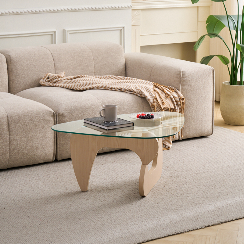 Glass Coffee Tables Small Farmhouse Coffee Table Mid-Century Modern Wood Center Table For Living Room, Walnut Brown