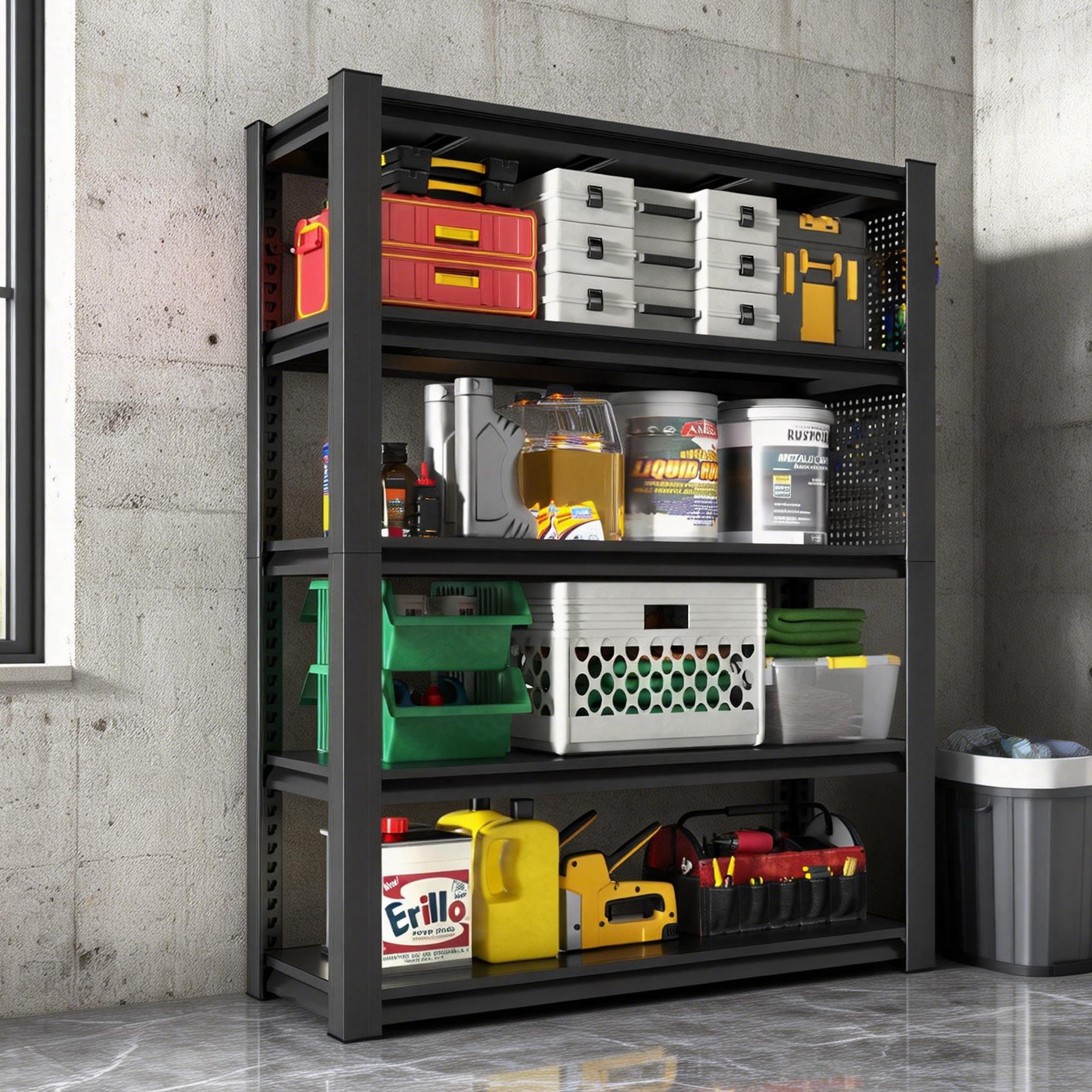 72 H 5-Tier Adjustable Heavy-Duty Shelving With Pegboard, Industrial Storage Rack For Garage, Warehouse, Office, Kitchen - 23.6 D X 47.2 W X 72 H