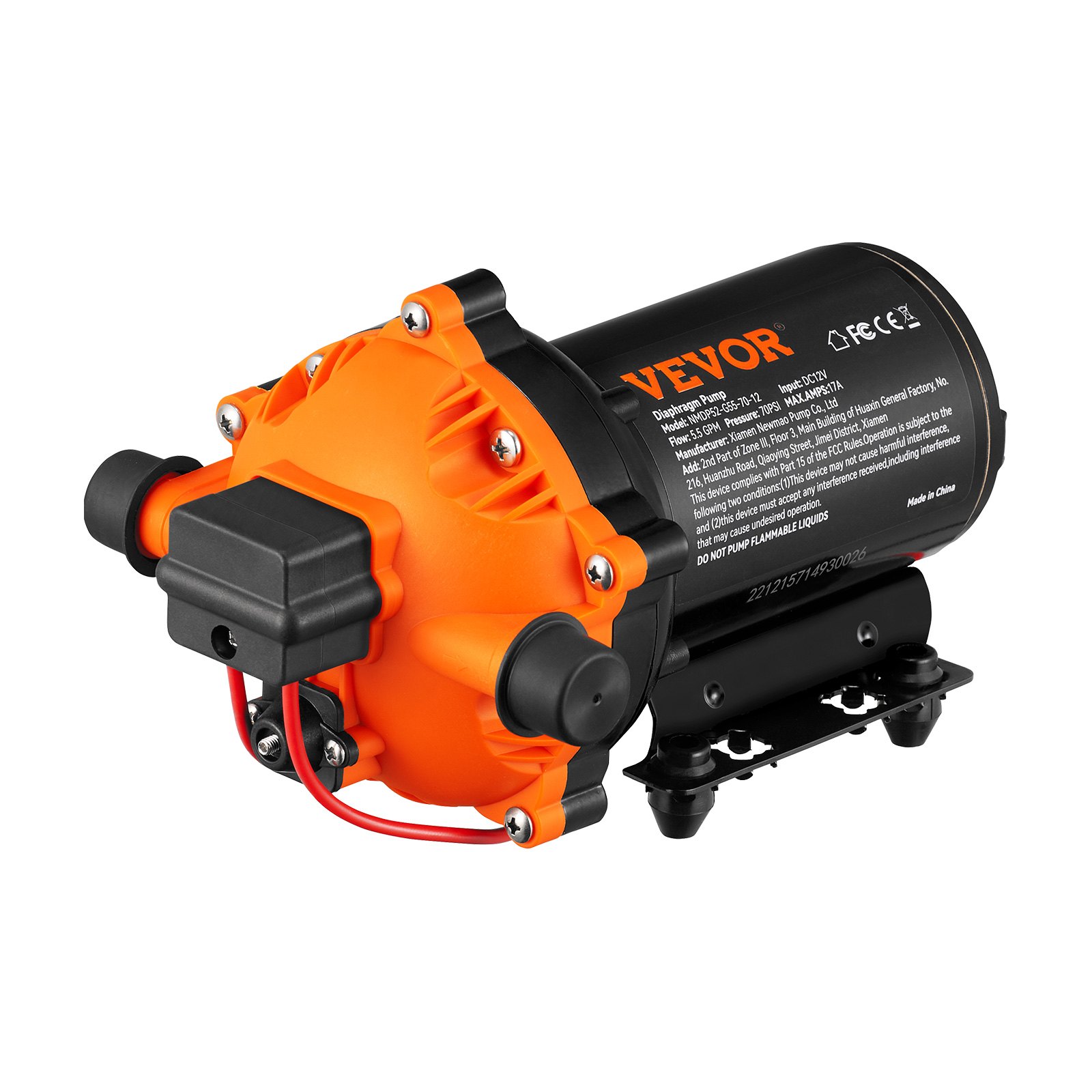 Bomba de diafragma de agua 12V DC, 5.5 GPM, 70 PSI, 1/2 pulgada MNPT