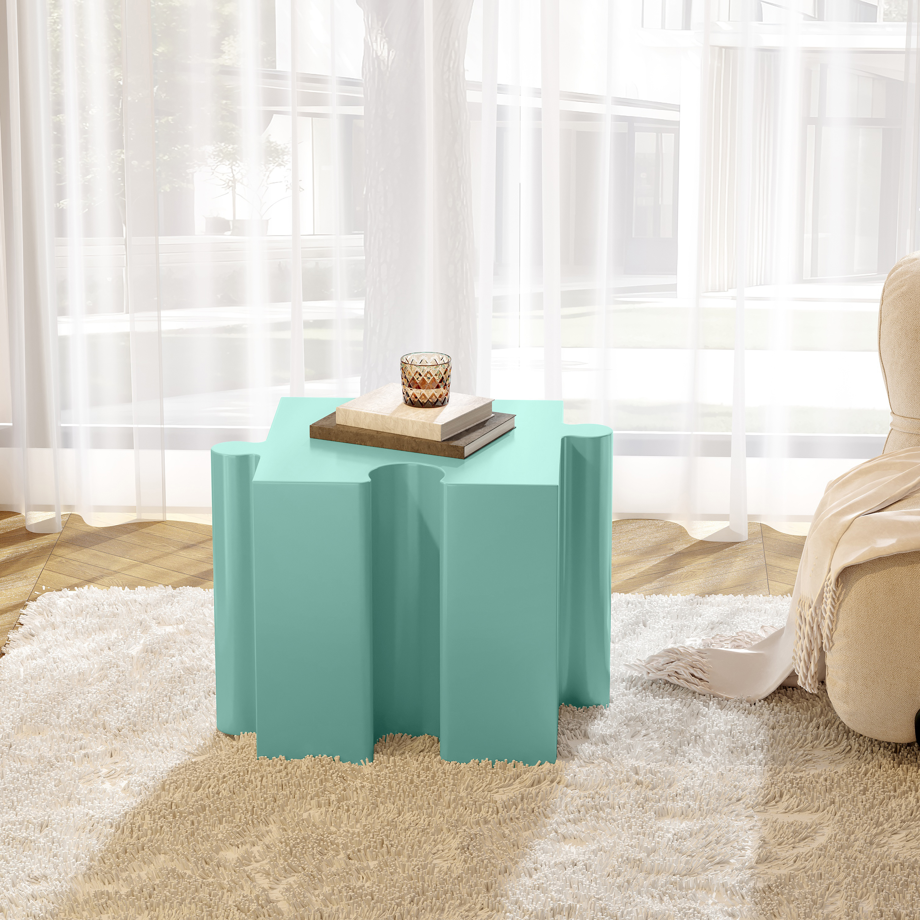 Puzzle Art Side Table, Modular Concave Edge MGO Table - Buy Singles Or Combine For Custom Layouts, Indoor & Outdoor,Light Green Color