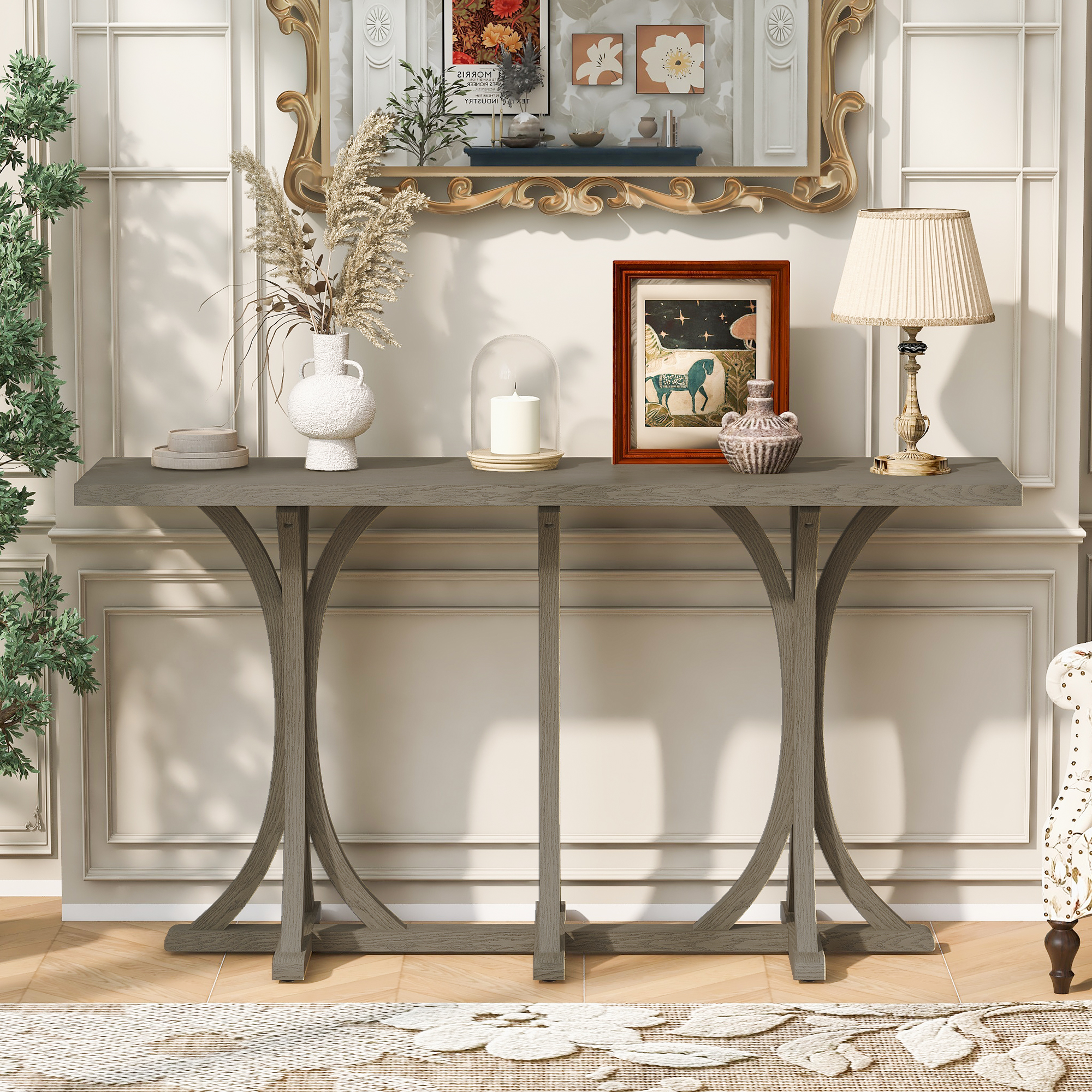 Mesa consola de madera U- Style de 59.8 pulgadas con chapa de roble