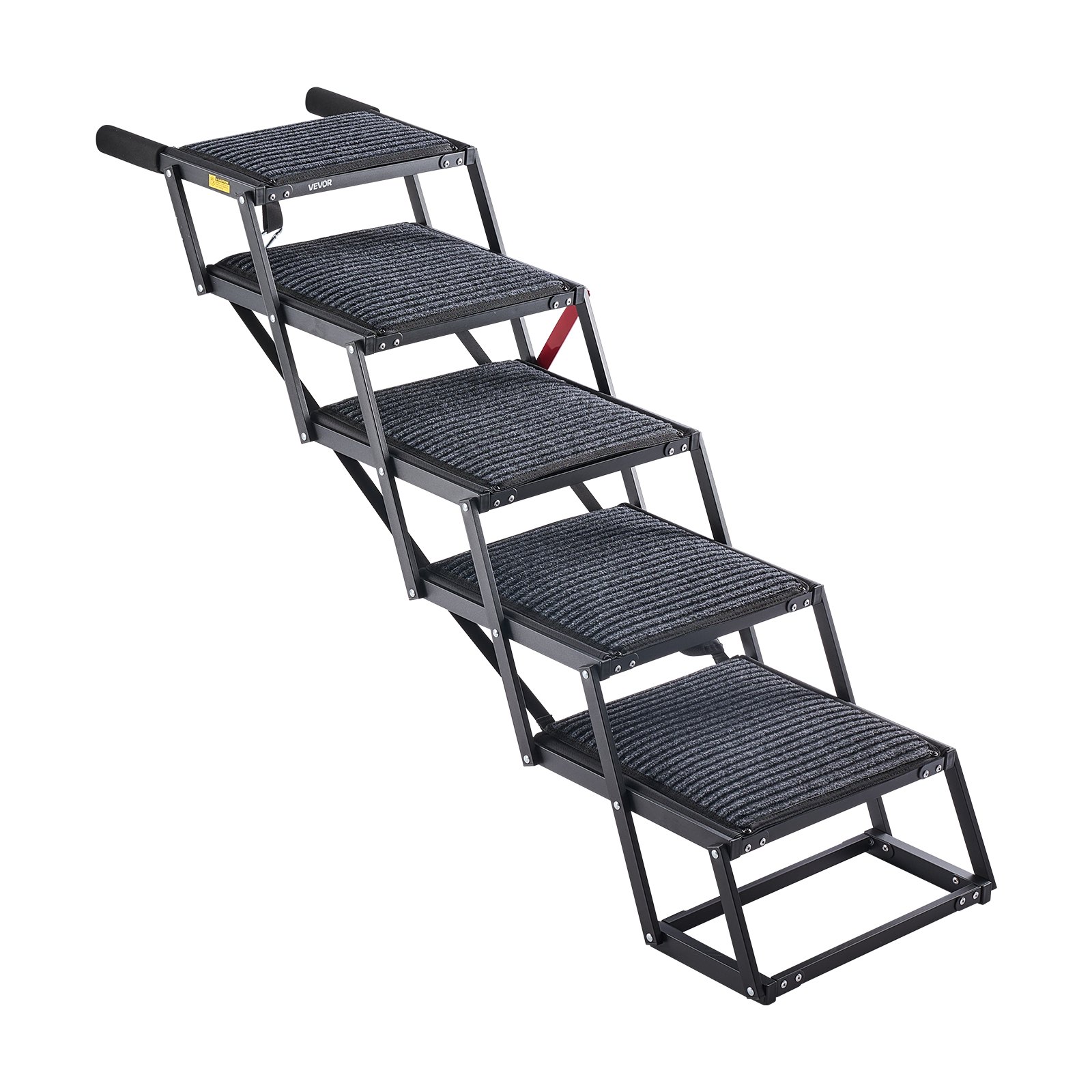 Dog Stairs For Car, 5 Steps Extra Wide Foldable Dog Ramp For Large Dogs With Non-Slip Rug Surface, Portable Lightweight Pet Ladder For Car, SUV, Truck, High Beds, Sofas, Support Up To 200 Lbs