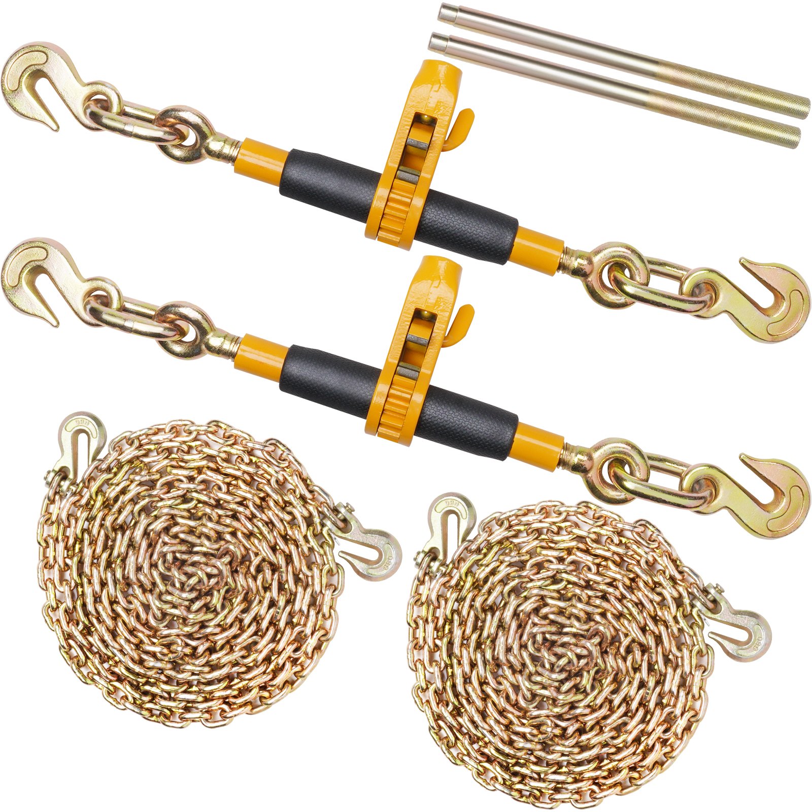 Ratchet Chain Binder 2PCS, 3'8-1'2 Heavy Duty Load Binders, With G80 Chains 12000 Lbs Secure Load Limit, Labor-saving Anti-skid Handle, Tie Down Hauling Chain Binders For Flatbed Truck Trailer