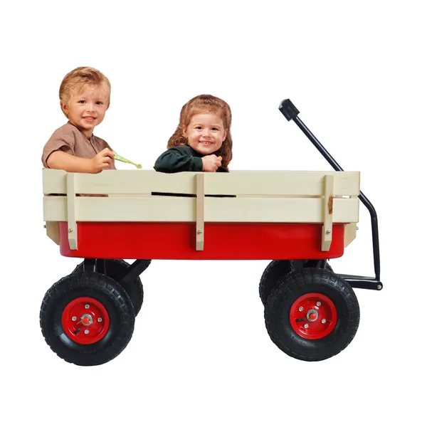 Carro de herramientas deportivo para exterior, paneles de madera, neumáticos de aire, rojo