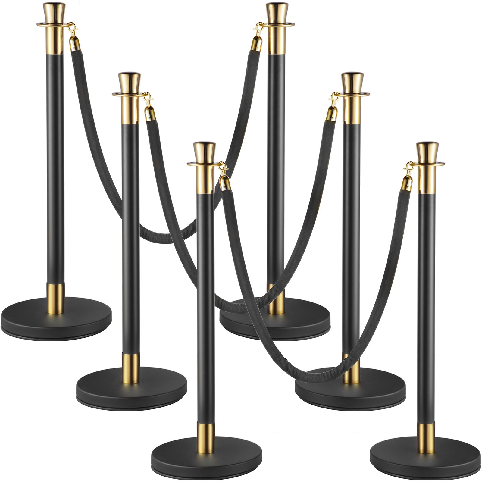 Set de 6 postes separadores para control de multitudes con cuerda de terciopelo 1.5 m