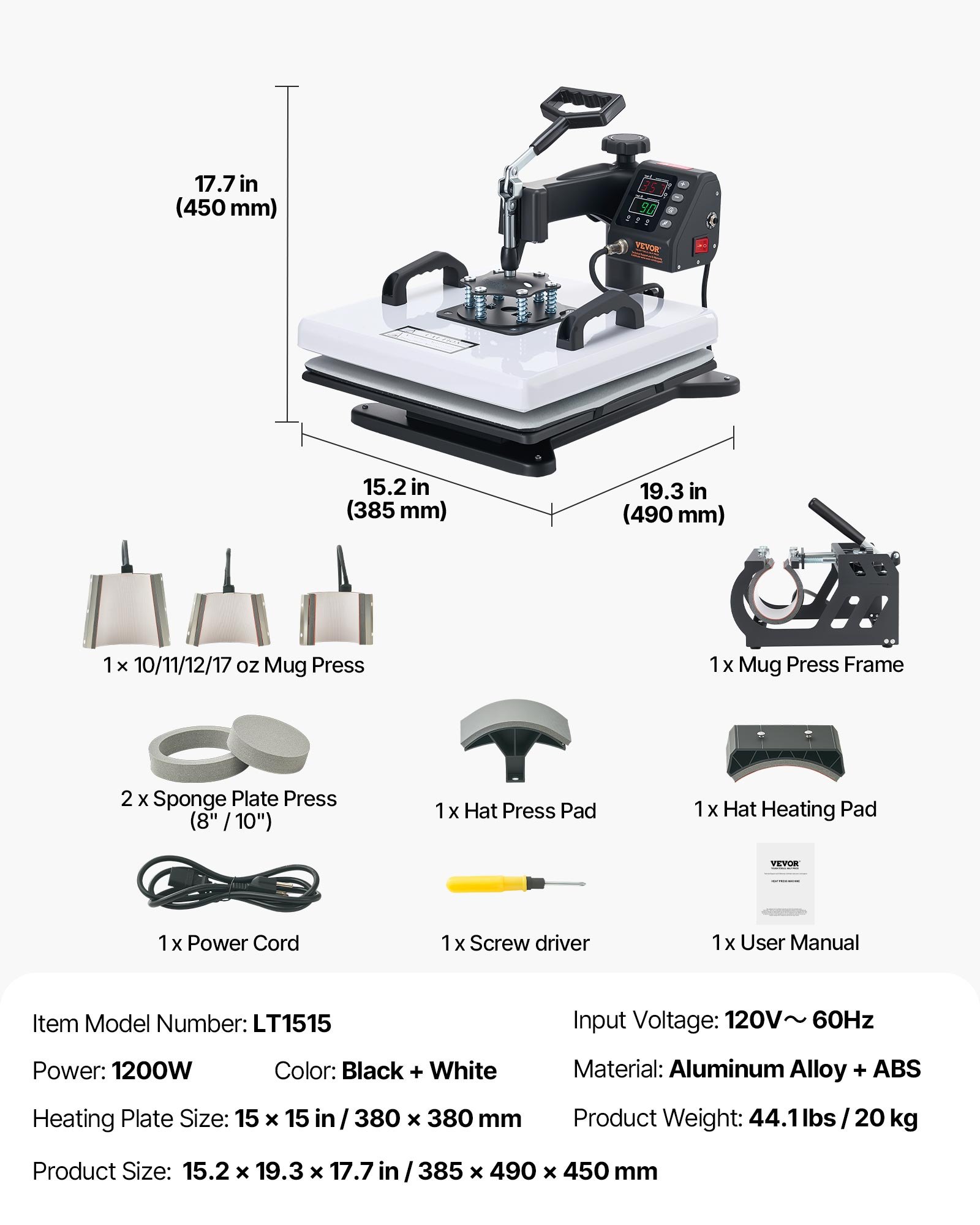 Heat Press Machine, 15 X 15 In, 8-in-1 Multifunction, 360° Swing Away, Heat Up Fast And Even, Digital Precise Control, Sublimation Press Machine For T-Shirts, Mugs, Tumblers, Caps, Plates
