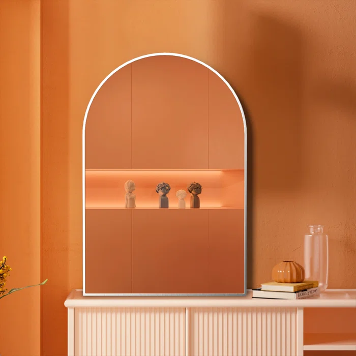Espejo de baño arqueado con marco de metal plateado, 20x30 pulgadas W2203134107