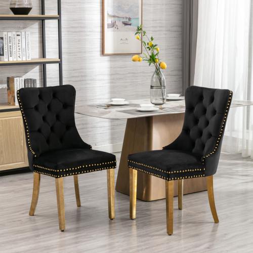Silla de comedor tapizada en terciopelo con capitoné, patas de acero inoxidable dorado