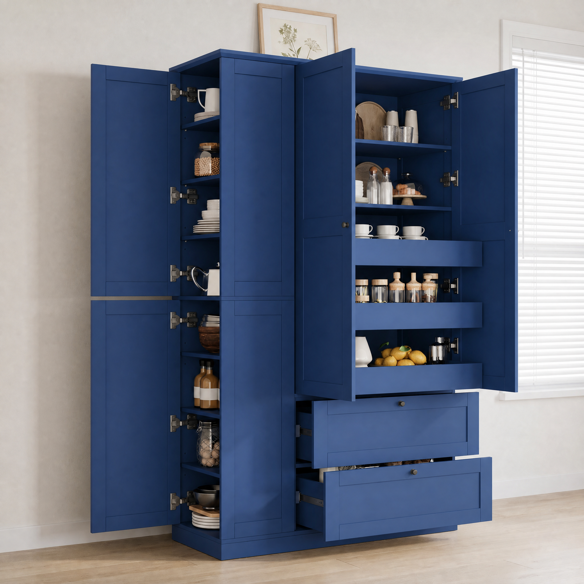 Alacena de cocina TOPMAX de 73.6 pulgadas, 7 estantes, 2 cajones, 6 puertas, azul