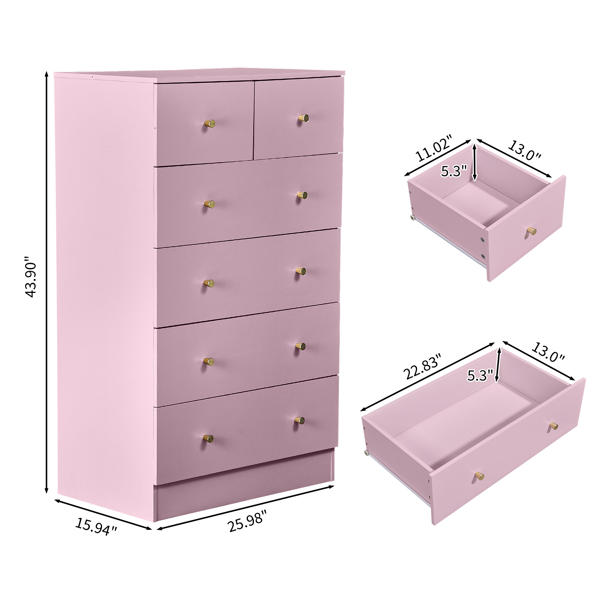 25.98inchX15.75inchX43.7inch L X W X D 5-Tier 6-Drawer Cabinet Drawer Dresser With Gold Handles Macaron