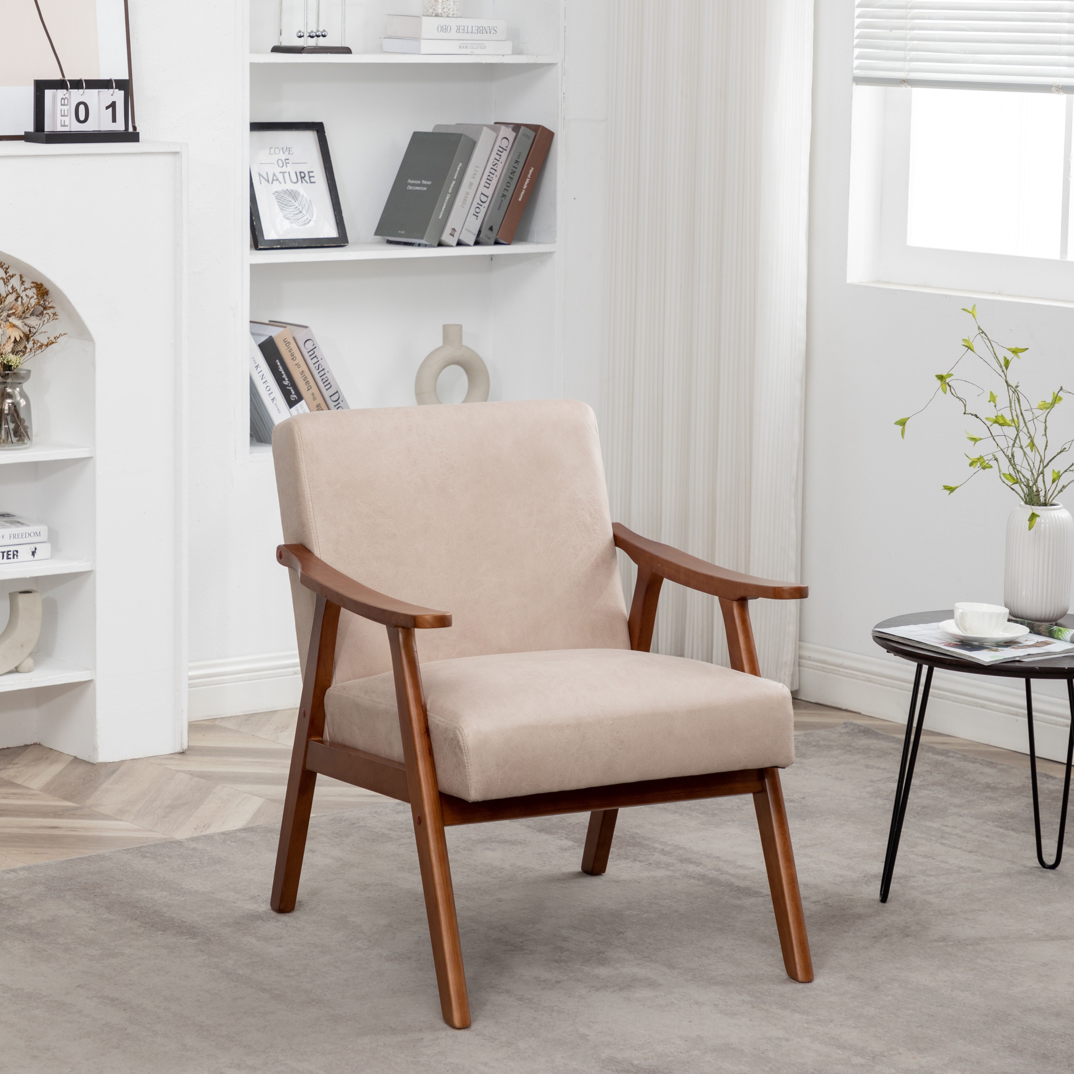Accent Chair With Microfiber Upholstery And Solid Wood Frame, Classic Mid-Century Modern Living Room Furniture For Extra Seating, Light Camel
