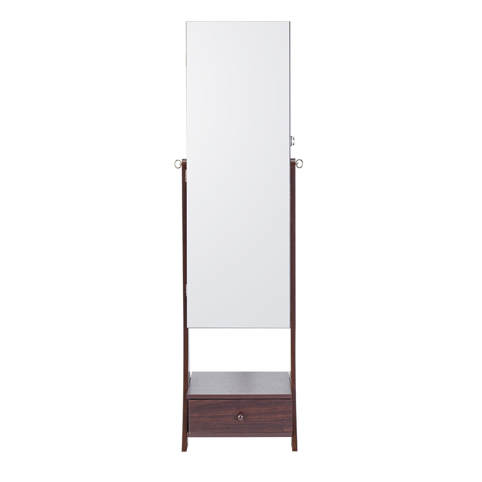 Armario joyero con espejo de cuerpo entero, luz LED, cajón y cerradura, marrón