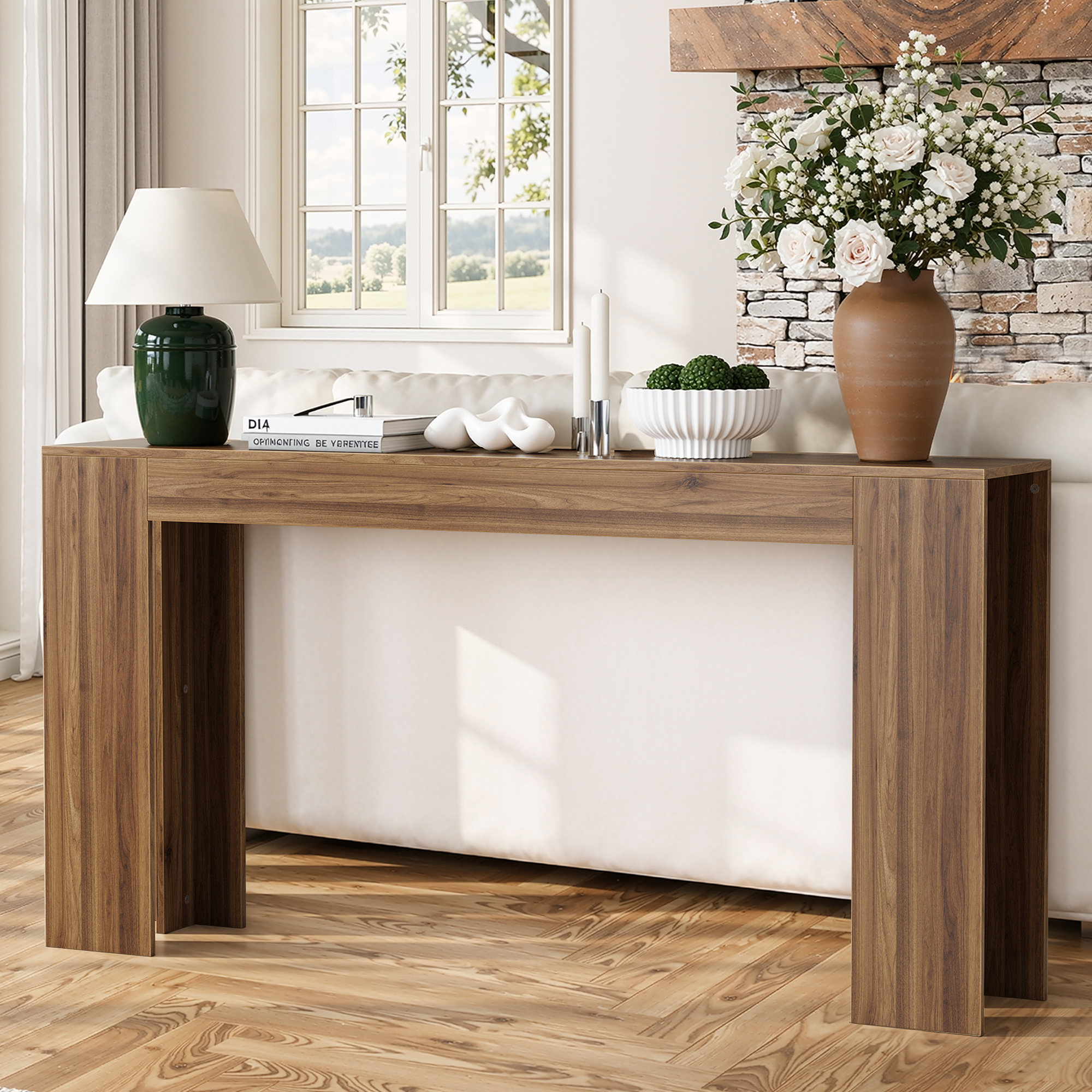 Mesa de entrada extralarga de 62.99 pulgadas, estilo rústico, para sala o pasillo.
