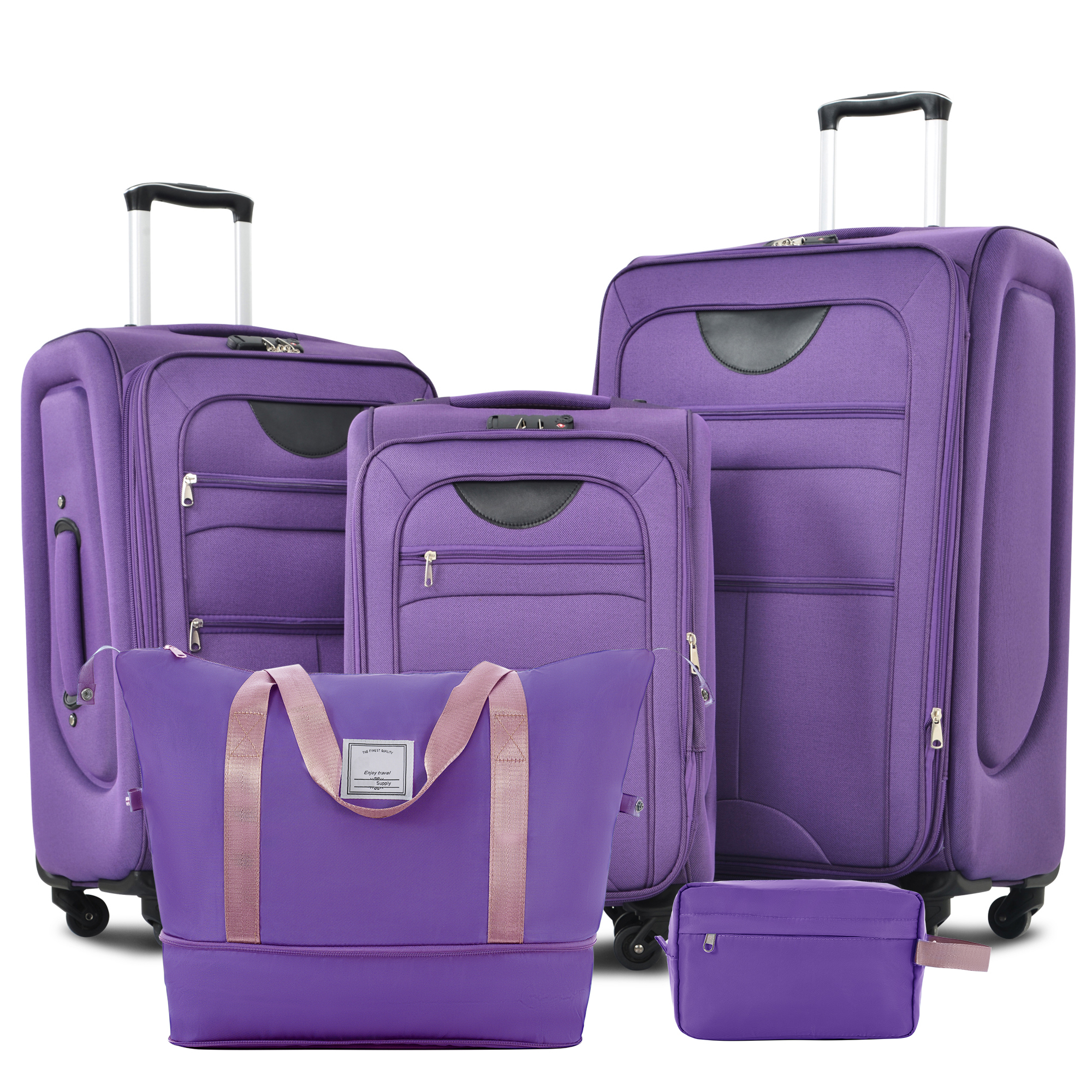 Softside Luggage Expandable 3 Piece Set Suitcase With Duffel Bag Upright Spinner Softshell Lightweight Luggage Travel Set-22-26-30 IN
