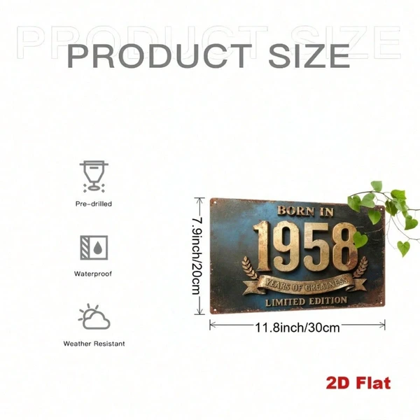 CIFbuy Vintage 1958 Metal Tin Sign, Retro 2D Flat Iron Plaque, Born In 1958 Years Of Greatness Limited Edition Quote, 7.87x11.81in Wall TikTok, TikTok, Wall Self-pickup Logiopics