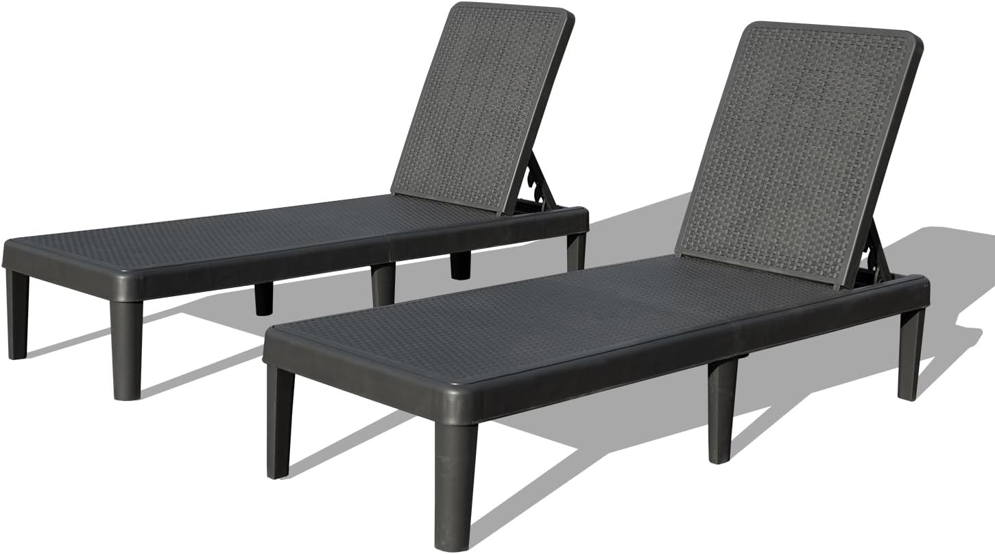 Set de 2 tumbonas de resina impermeables para piscina con respaldo ajustable en 6 posiciones.