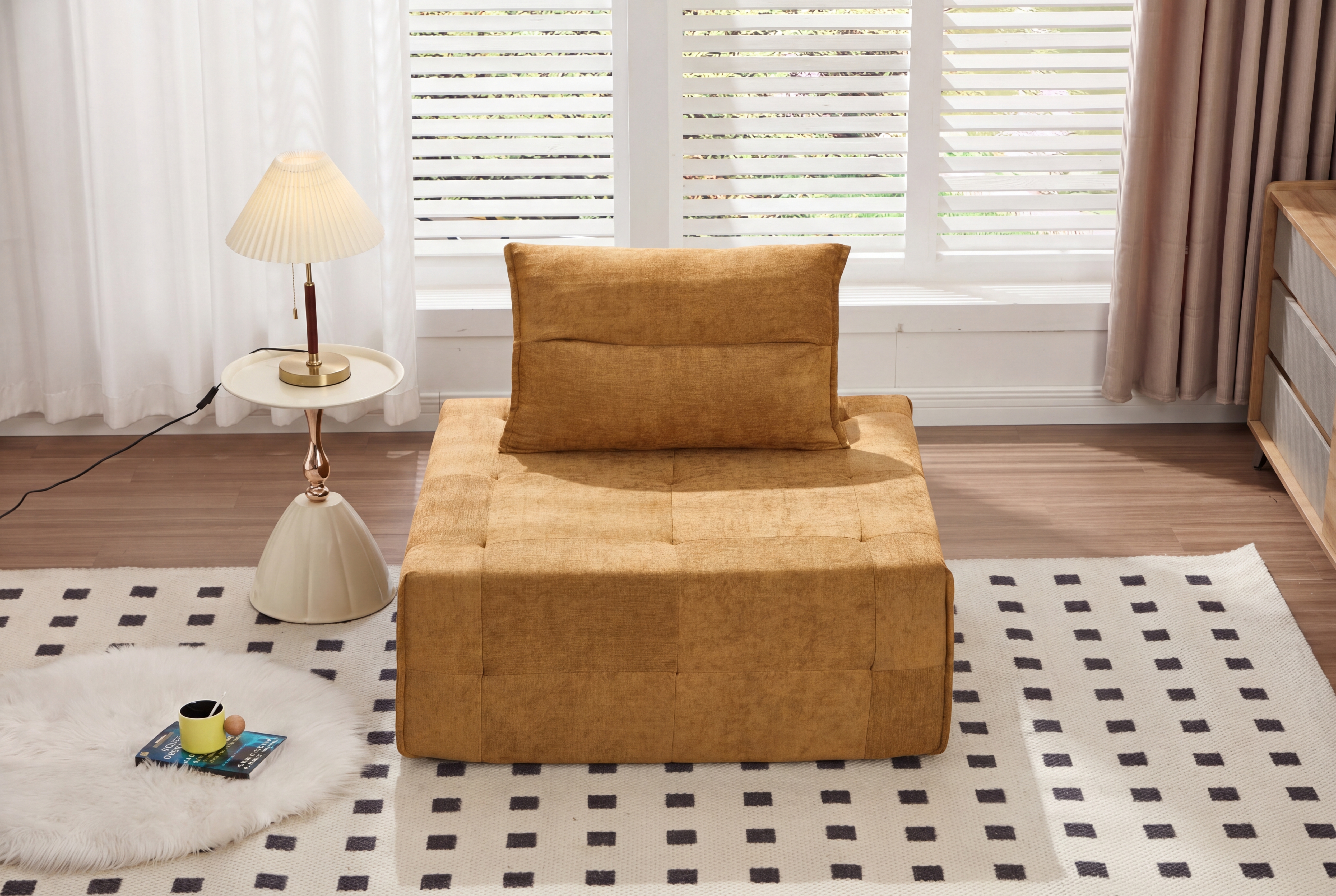 Deep Seat Modular Sectional Sofa With Adjustable Backrest -39.37  Chenille Compressed Couch For Living Room, Bedroom, Lounge  1 Piece  ,Yellow.