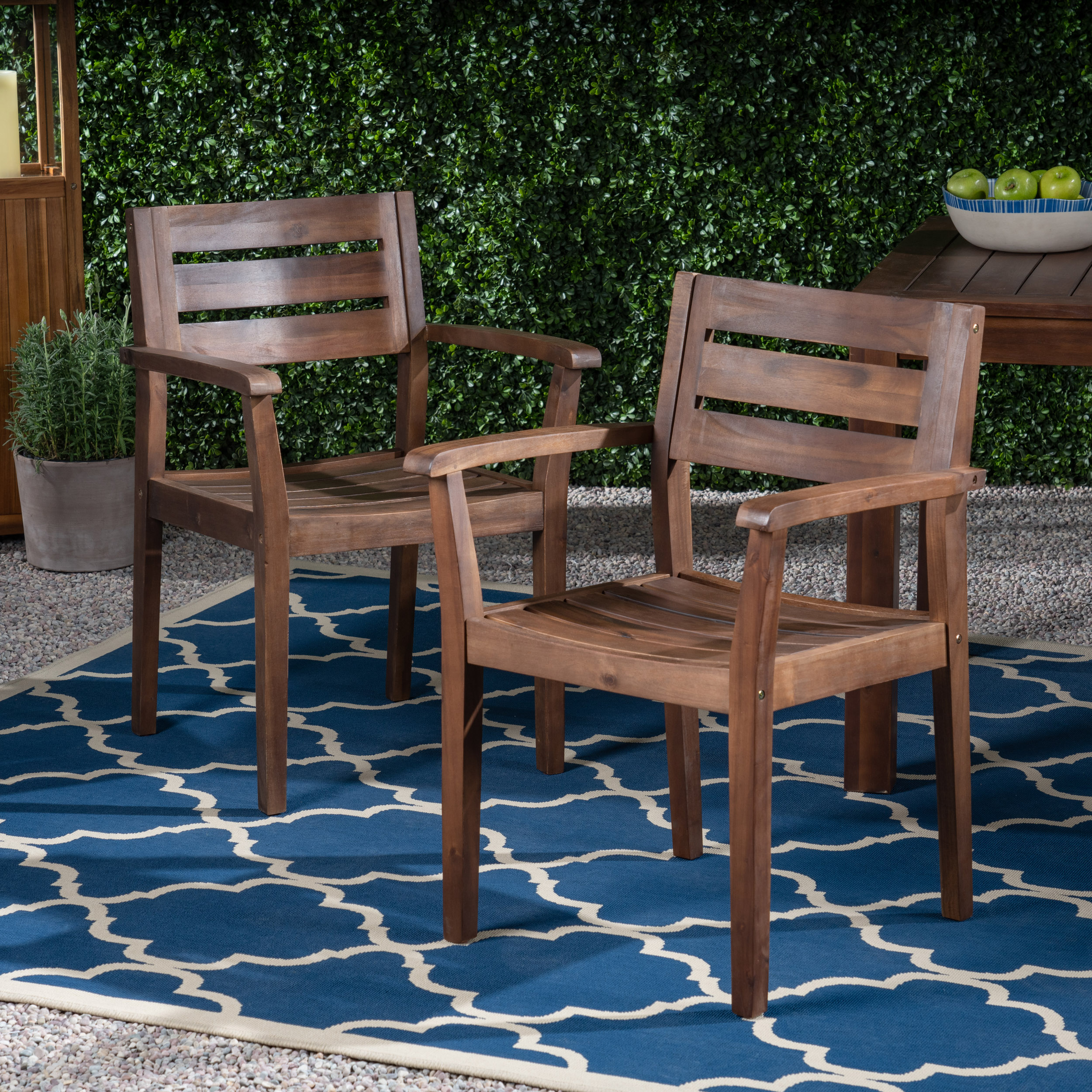Juego de 2 sillas de comedor STAMFORD de madera de acacia para patio, Marrón oscuro