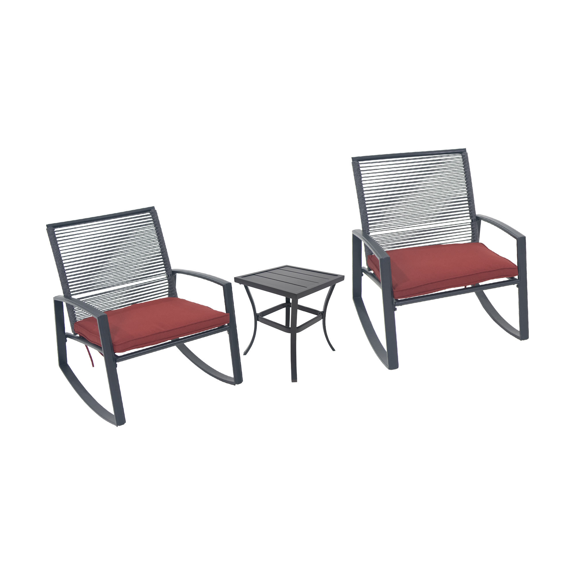 Juego de conversación mecedora de metal para patio exterior de 2 personas con mesa