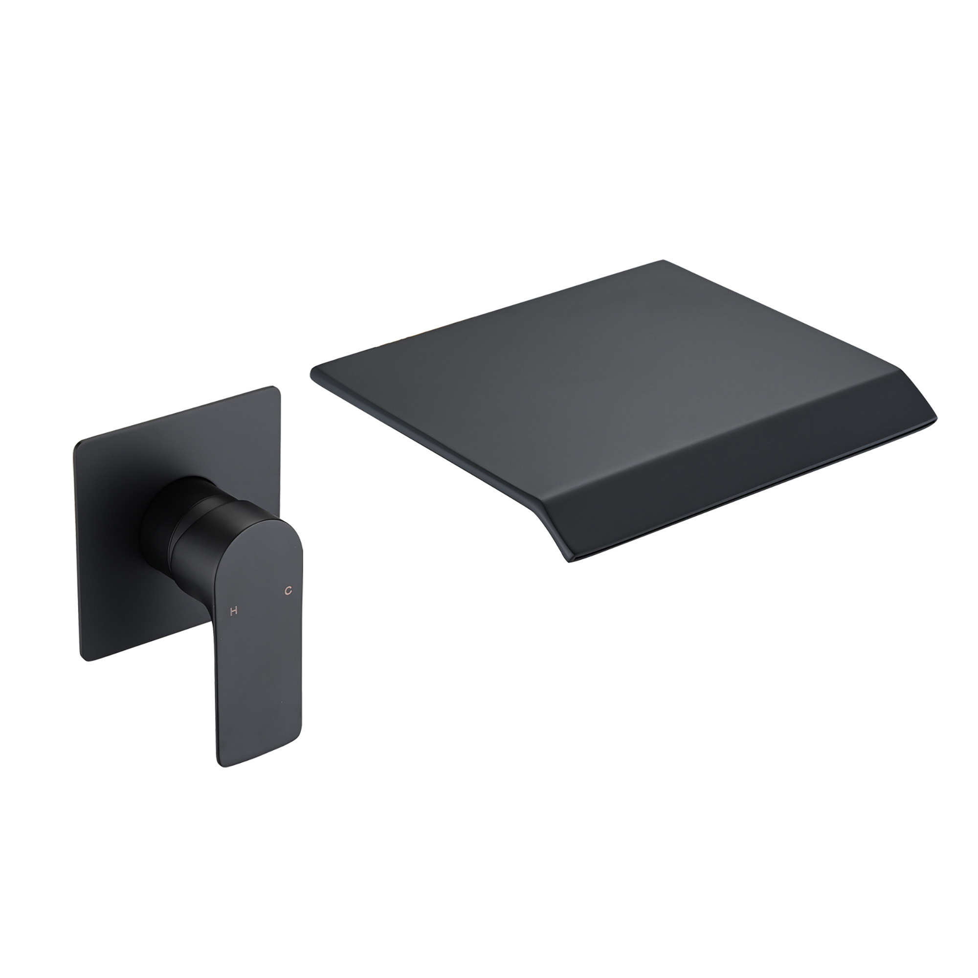 Grifo monocomando de pared negro mate para bañera con caño cascada de alto flujo