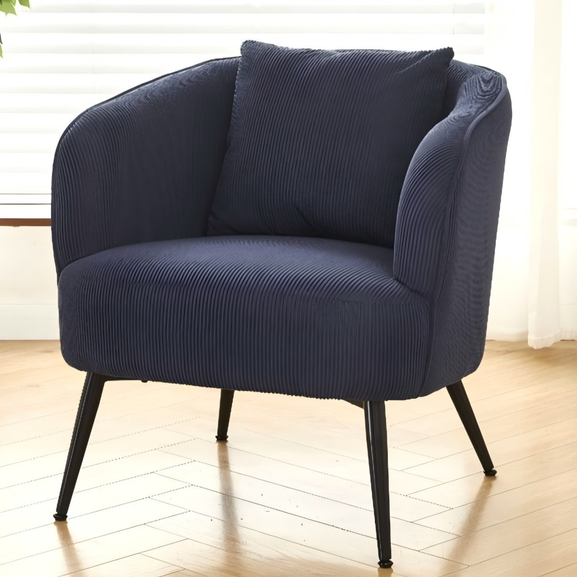 Velvet Accent Chair With Pillow, Modern Upholstered Armchair With Metal Legs, Comfy Barrel Chair For Living Room Bedroom