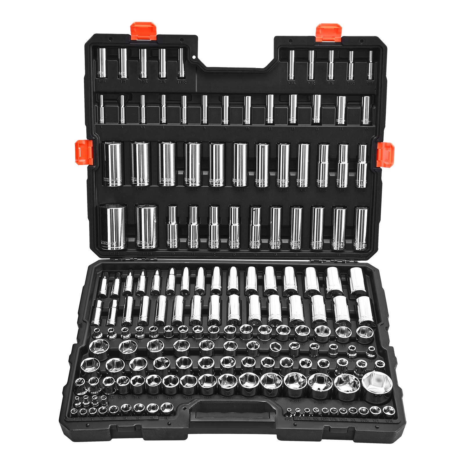 Juego de dados de 163 piezas, unidades 3/8, 1/4, 1/2 pulgadas, SAE y métricos