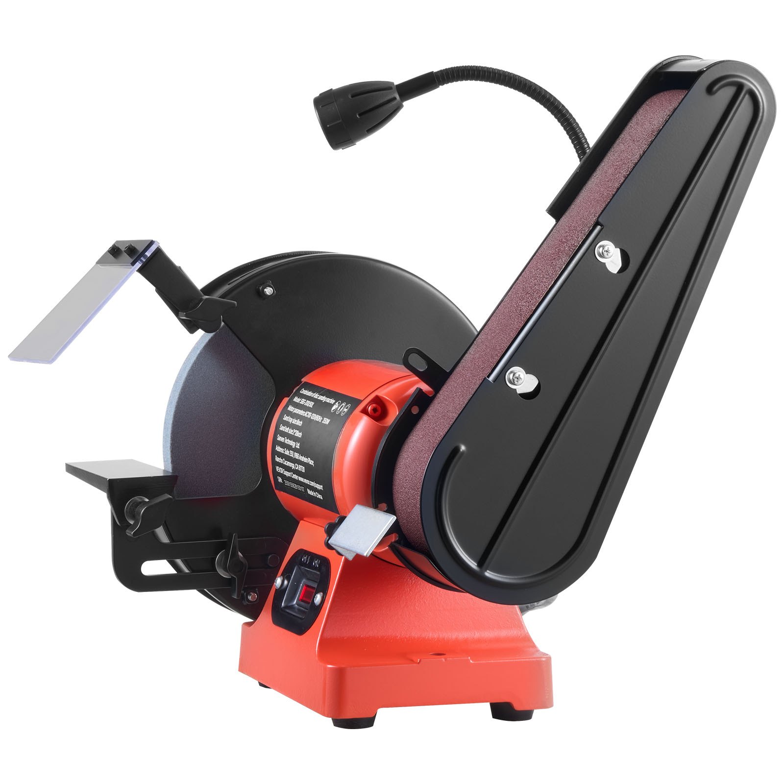 Combo esmeriladora de banco 8" y lijadora de banda 2"x28", 350W, luz LED.