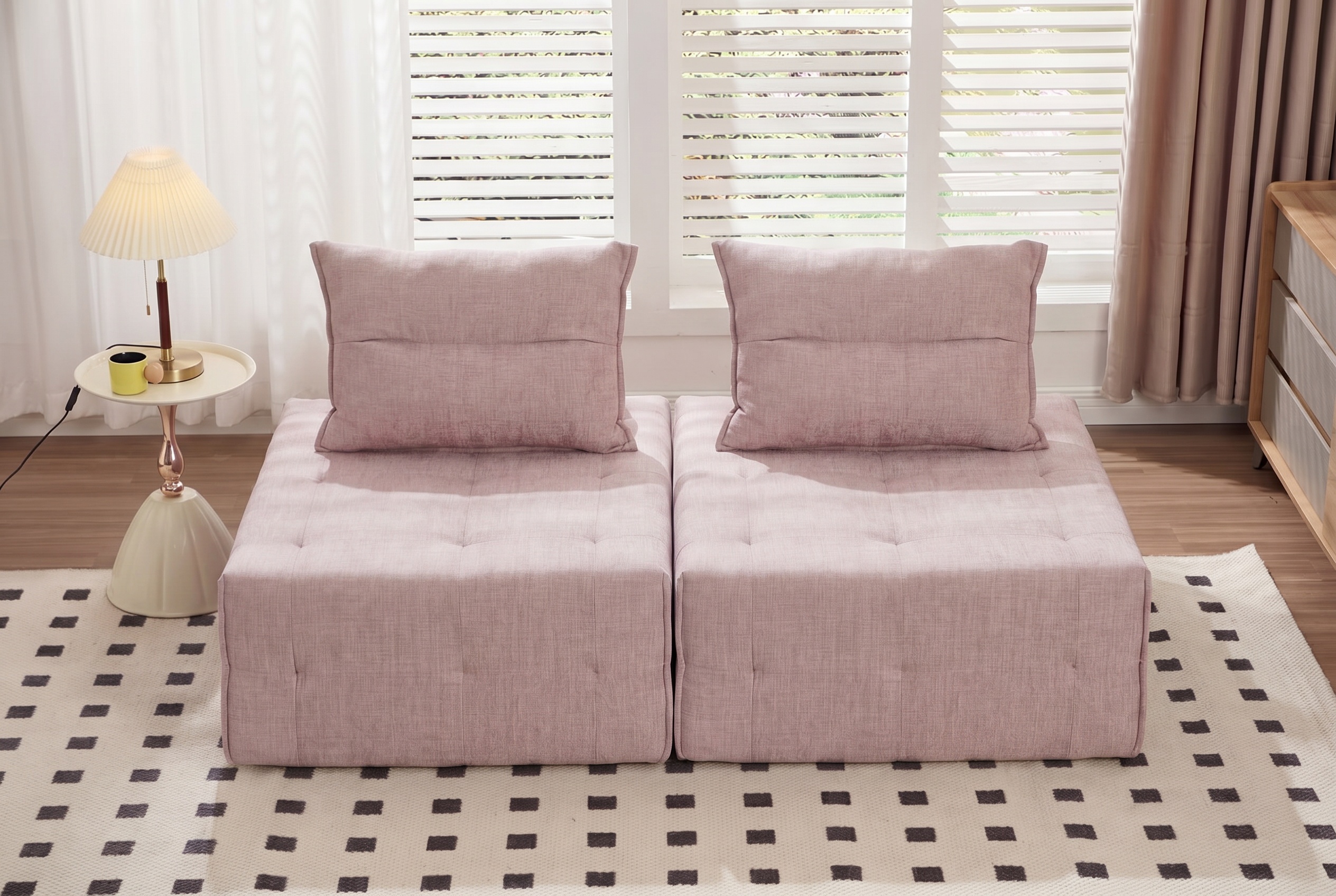 Deep Seat Modular Sectional Sofa With Adjustable Backrest -39.37  Chenille Compressed Couch For Living Room, Bedroom, Lounge  2 Piece ,Pink