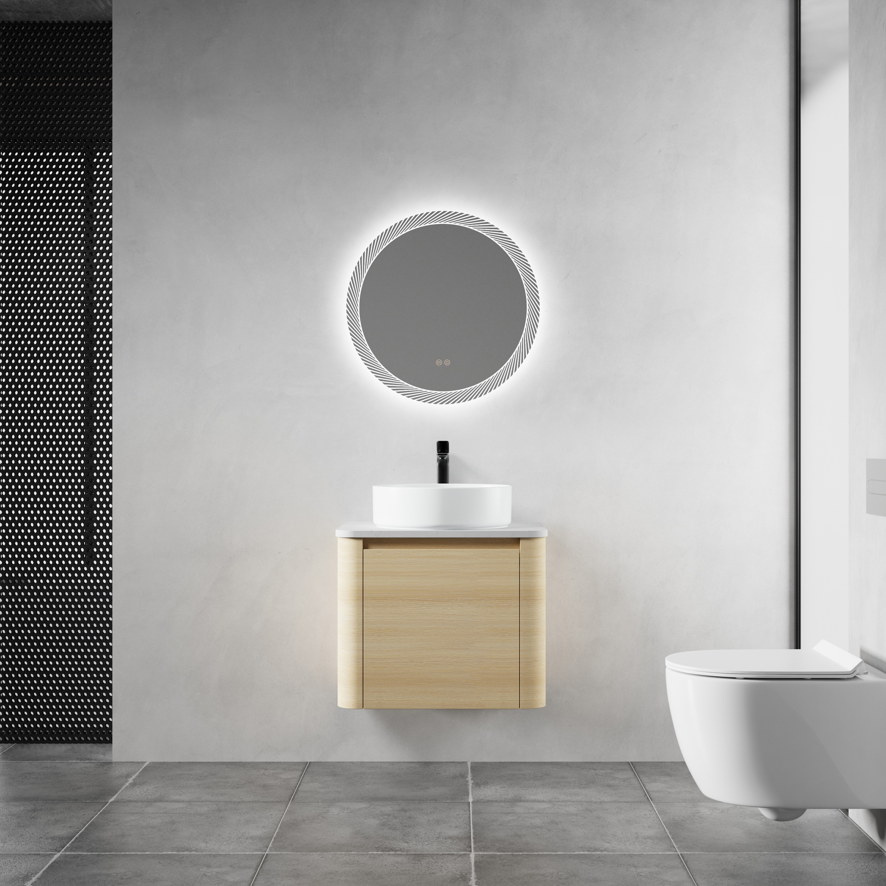 24'' Wall-Mounted Bathroom Vanity With Ceramic Art Sink & 1-Soft-Close Door, KD-Packing, Plywood